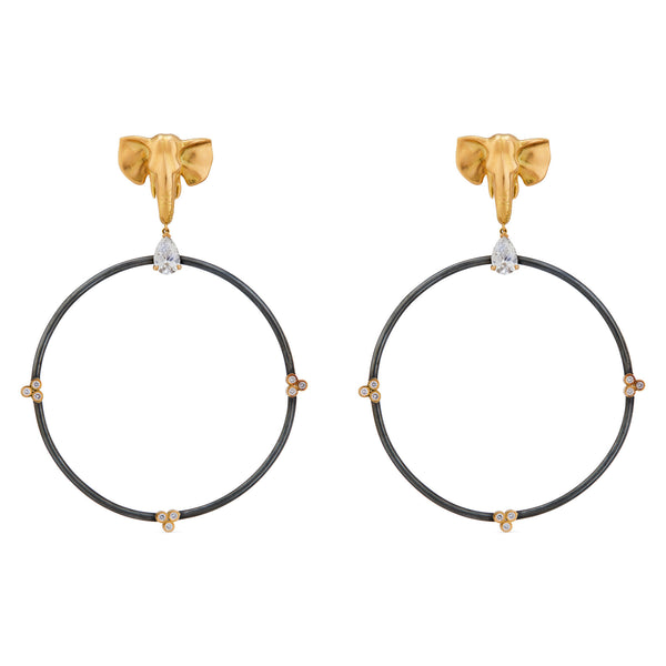 Elephant 18K Guld & Sølv Hoops m. Lab-Grown Diamant