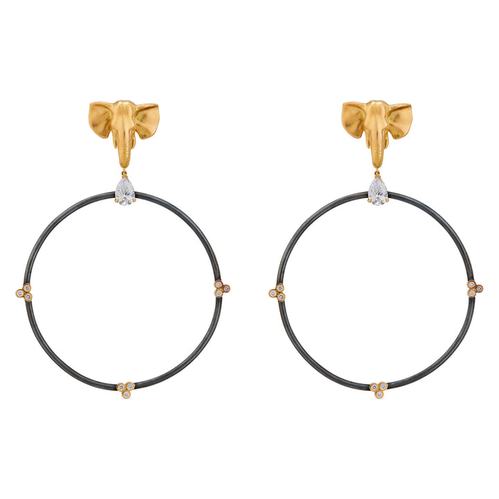 Elephant 18K Gold & Silver Hoops w. Lab-Grown Diamond