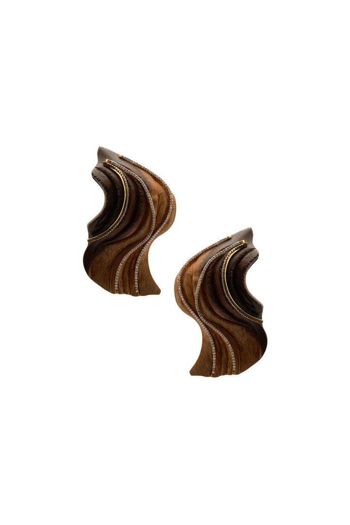 Carving Wavy Wood 18K Gold Earrings