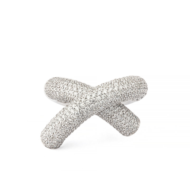 Cross Loop Big Full Pavé 18K Whitegold Ring w. Diamonds