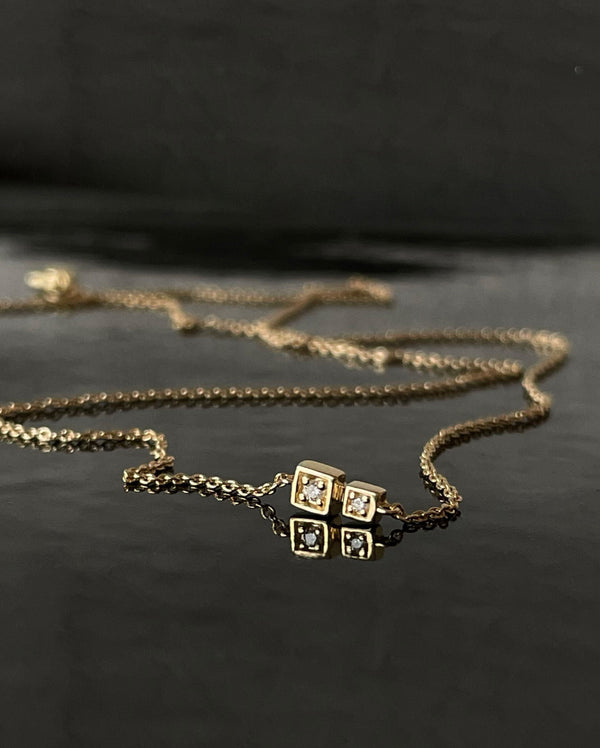 Cube no 2. 14K Gold Necklace w. Diamonds
