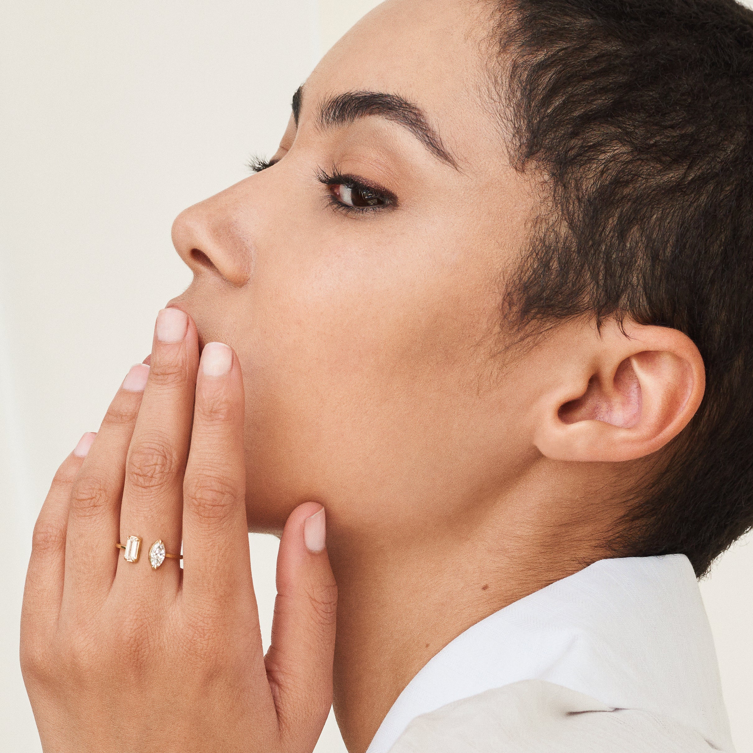 Baguette & Marquise Mixed Cuff 14K Gold Ring w. Lab-Grown Diamonds