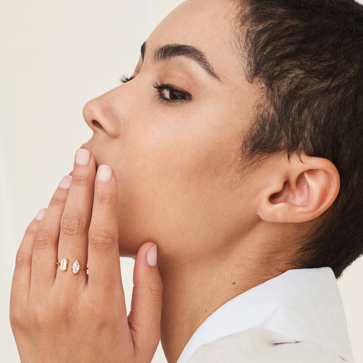 Baguette & Marquise Mixed Cuff 14K Gold Ring w. Lab-Grown Diamonds