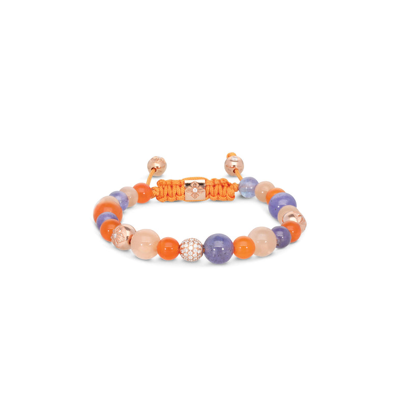 Multisize Non-Braided 18K Rosegold Bracelet w. Diamonds, Moonstone, Tanzanite & Carnelian