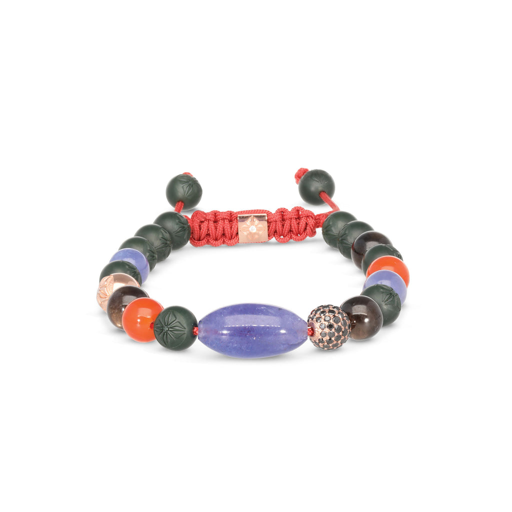 Multisize Non- Braided 18K Rosegold Bracelet w. Diamonds, Sapphire, Tanzanite & Carnelian