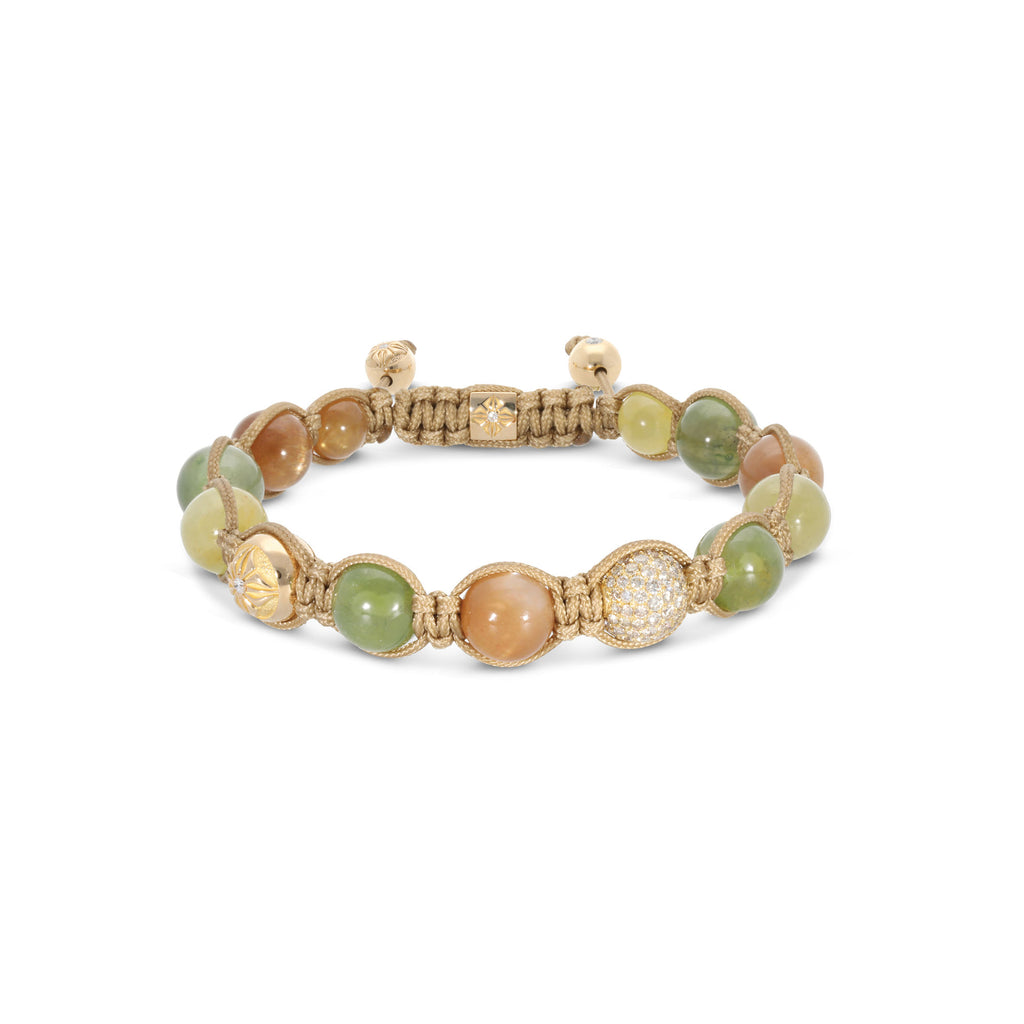 10mm Braided 18K Gold Bracelet w. Moonstone, Sapphire & Diamondss