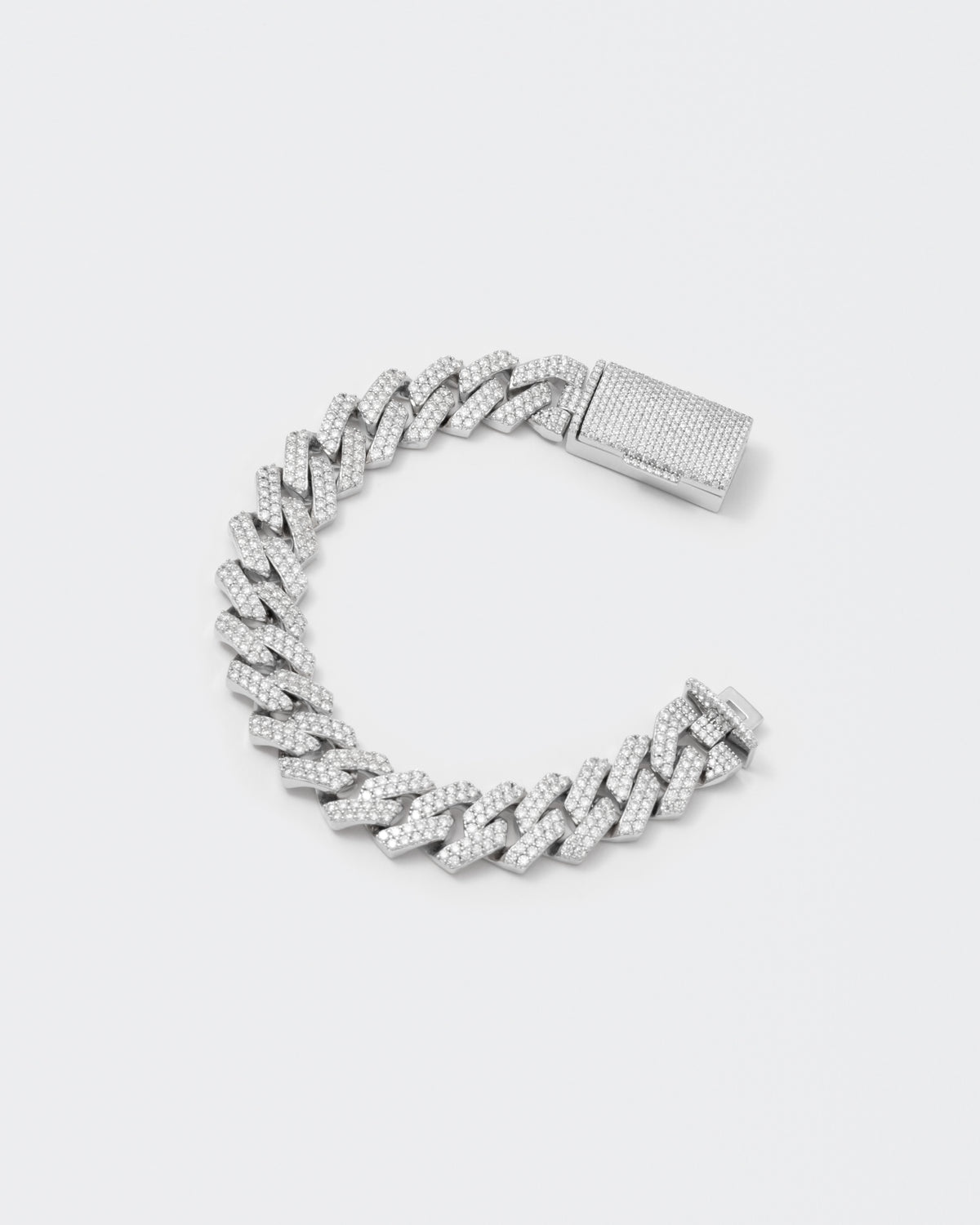 14mm Prong Pavé Rhodium coated Sølv Armbånd m. Moissanite