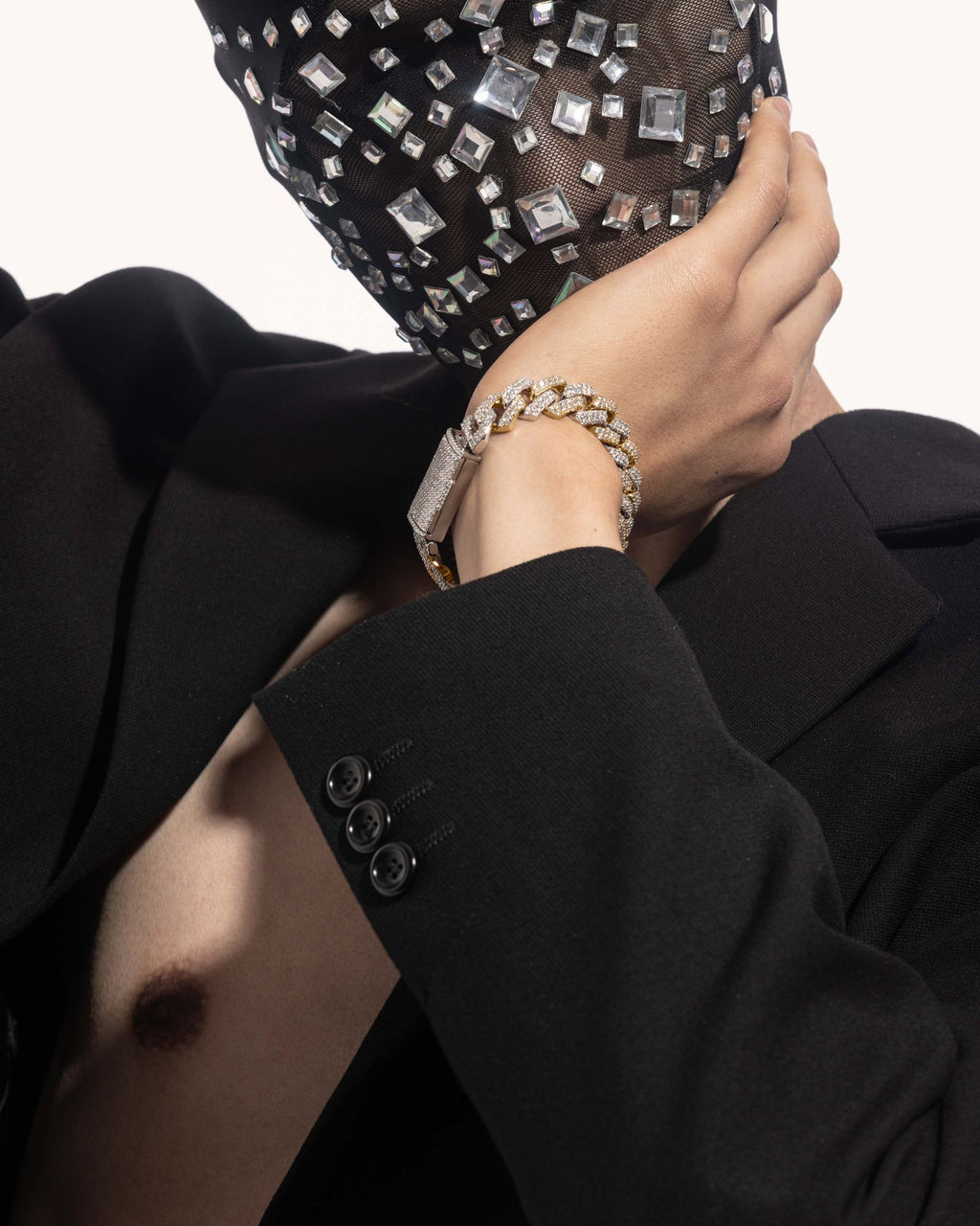 14 mm Stange Pavé 18K Gelbgold & Rhodiumschicht Silberarmband W. Moissanit