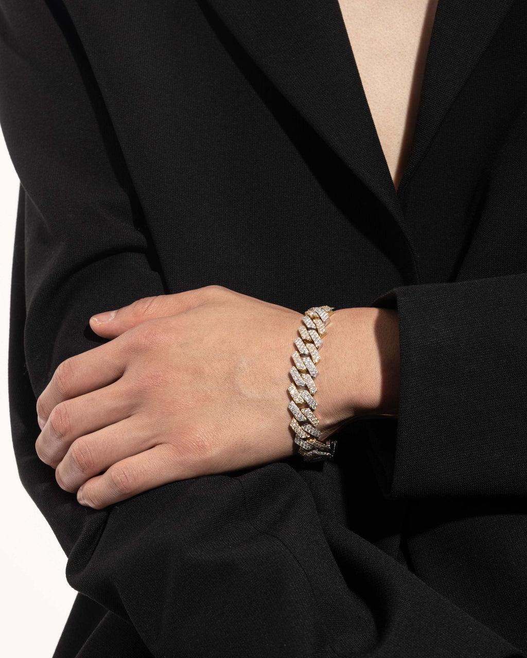 14 mm Stange Pavé 18K Gelbgold & Rhodiumschicht Silberarmband W. Moissanit