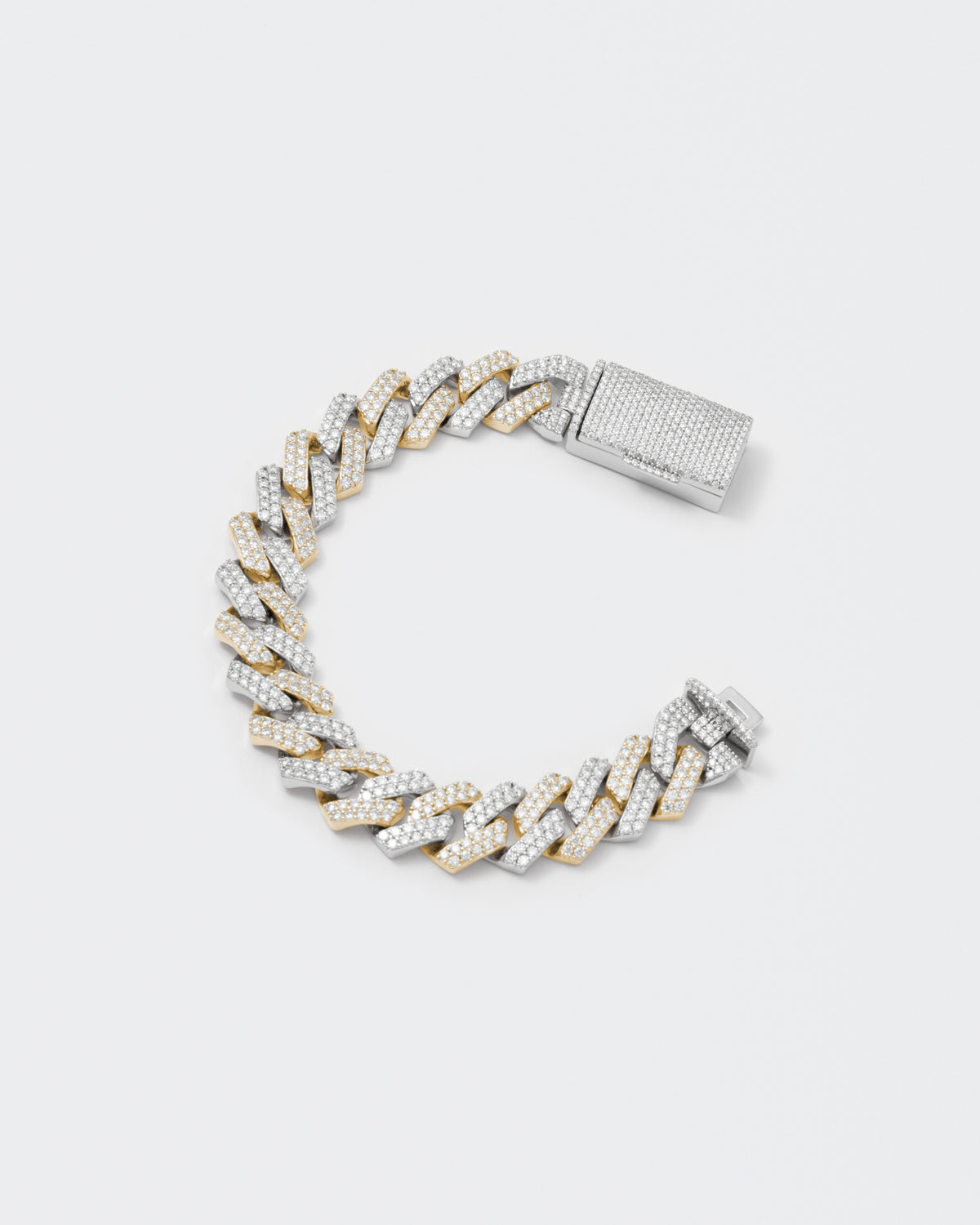 14mm Prong Pavé 18K Yellow Gold & Rhodium coated Silver Bracelet w. Moissanite