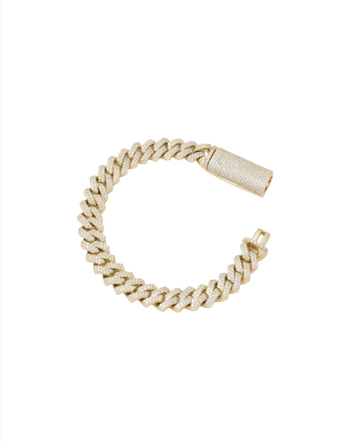 10 mm Stecker Pavé 18K Gelbgold beschichtetes Silberarmband w. Moissanit