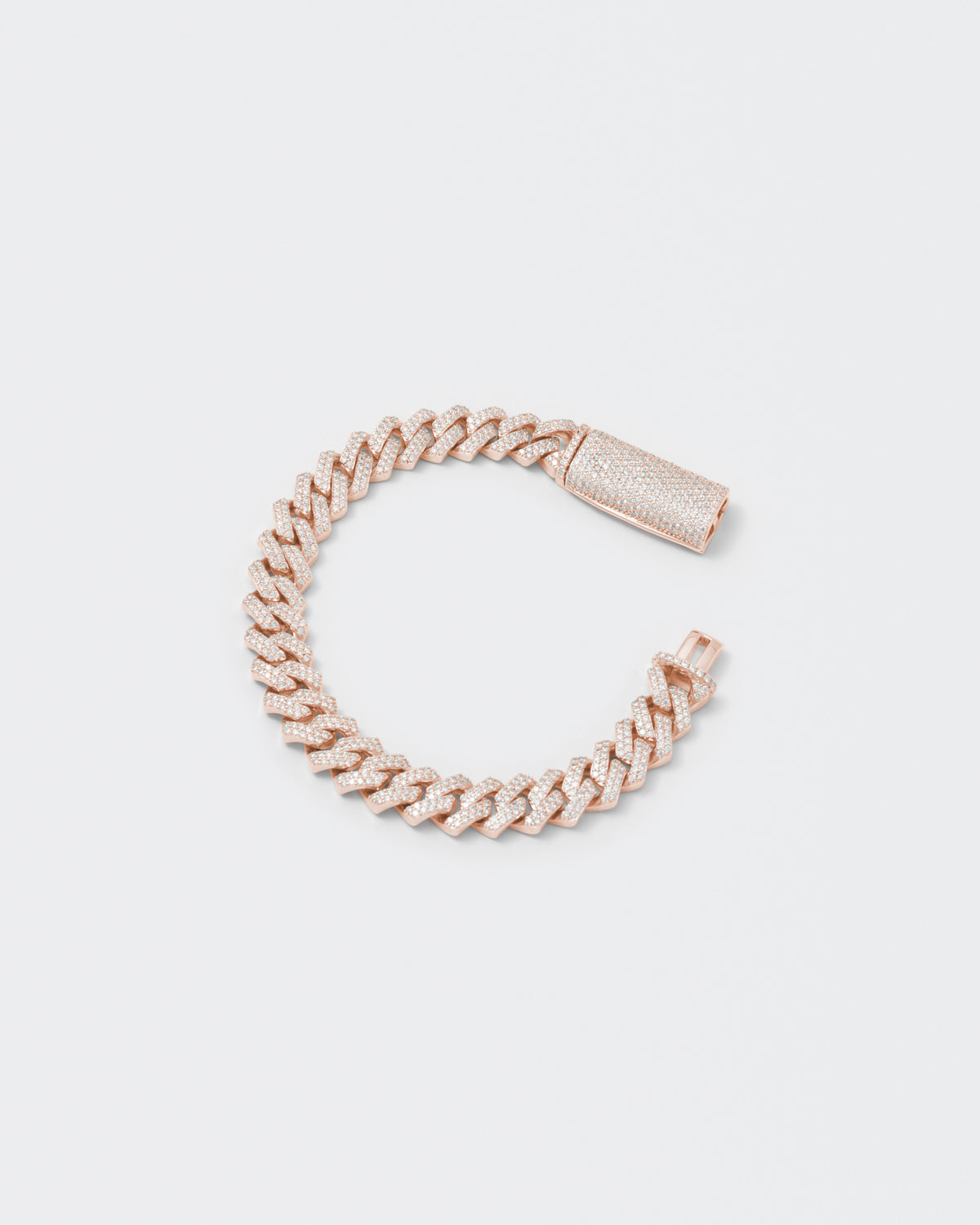 10 mm Stecker Pavé 18K Roségold beschichtetes Silberarmband w. Moissanit