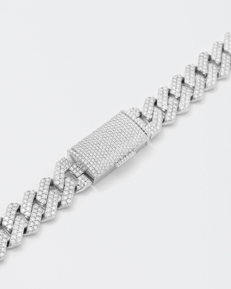 14mm Prong Pavé Rhodium coated Silver Bracelet w. Moissanite