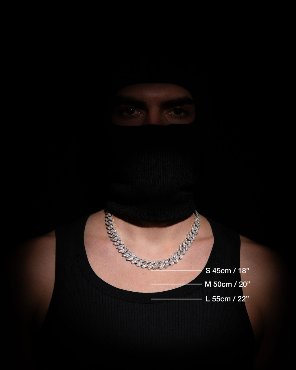 14mm Prong Pavé Rhodium coated Silver Necklace w. Moissanite