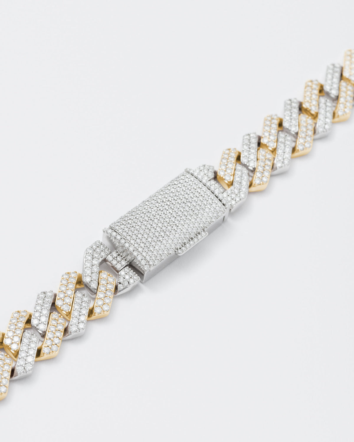 14mm Prong Pavé 18K Yellow Gold & Rhodium coated Silver Necklace w. Moissanite