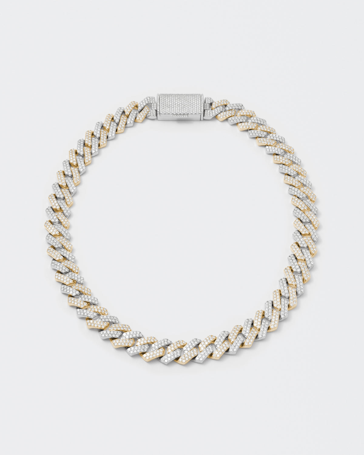 14 mm Stecker Pavé 18K Gelbgold & Rhodiumschicht Silber Halskette w. Moissanit