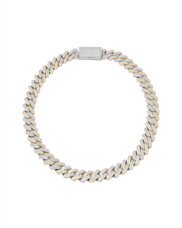 Prong Pavé Halskette vergoldet aus 18K Silber & Weißgold mit Diamanten