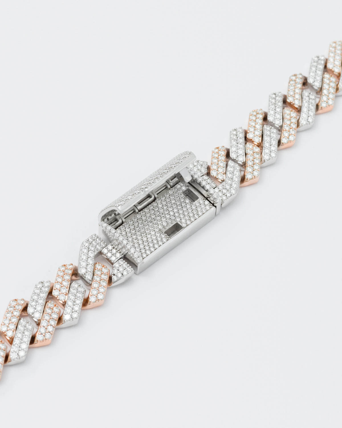 14mm Prong Pavé 18K Rose Gold & Rhodium coated Silver Bracelet w. Moissanite