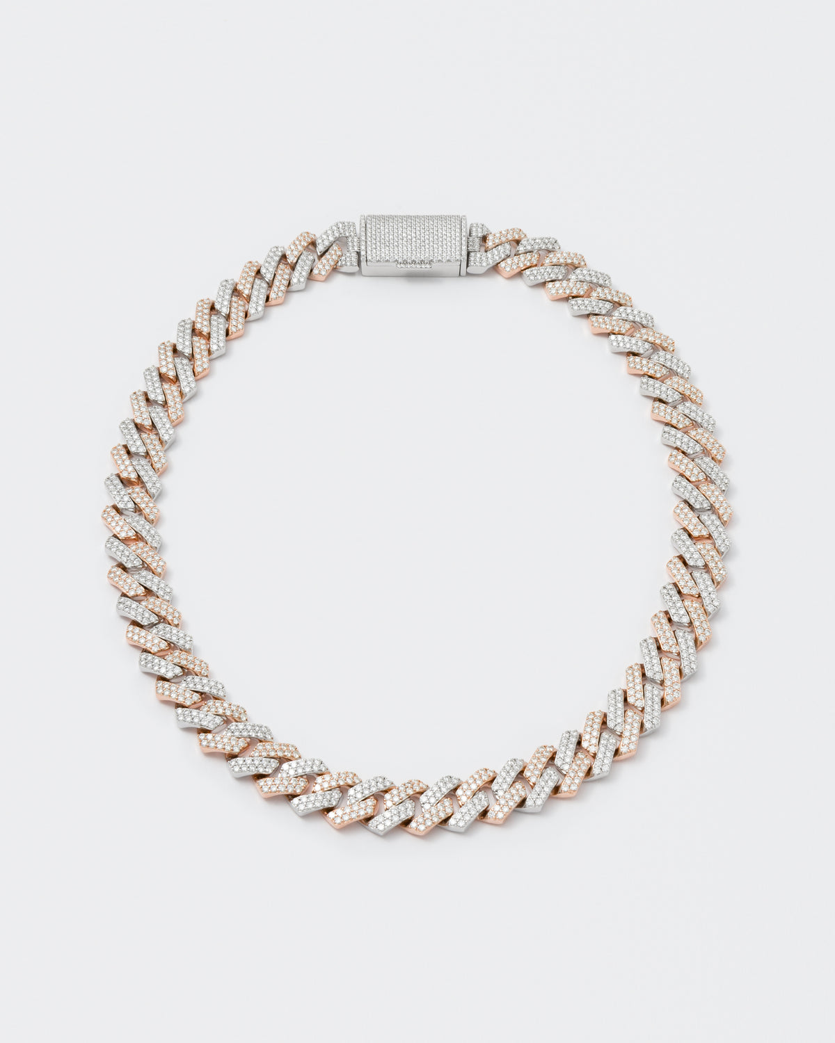 14 mm Stecker Pavé 18K Roségold & Rhodiumschicht Silber Halskette w. Moissanit