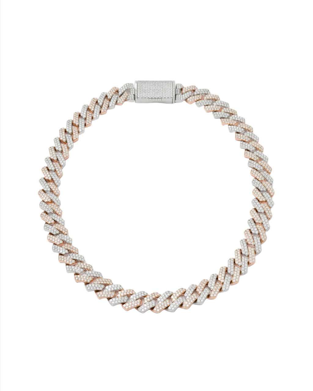 14mm Prong Pavé 18K Rose Gold & Rhodium coated Silver Necklace w. Moissanite