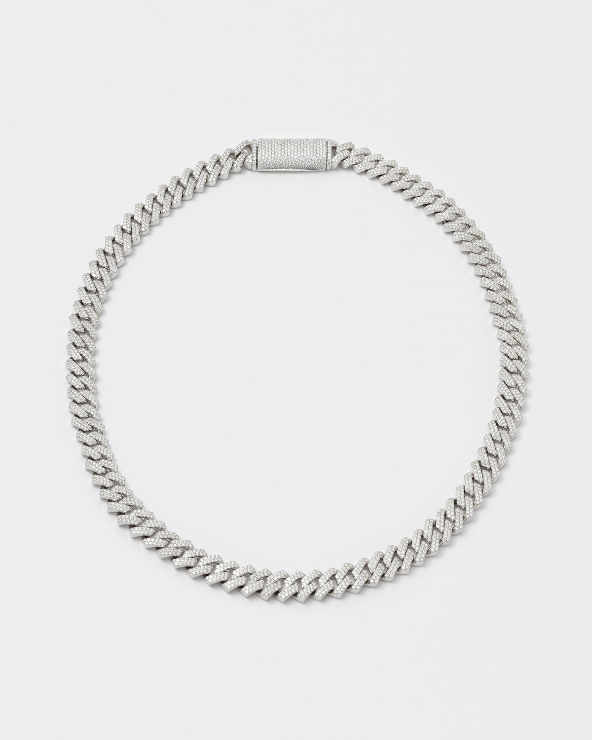 10 mm Stange Pavé Rhodium beschichtete Silberkette W. Moissanit