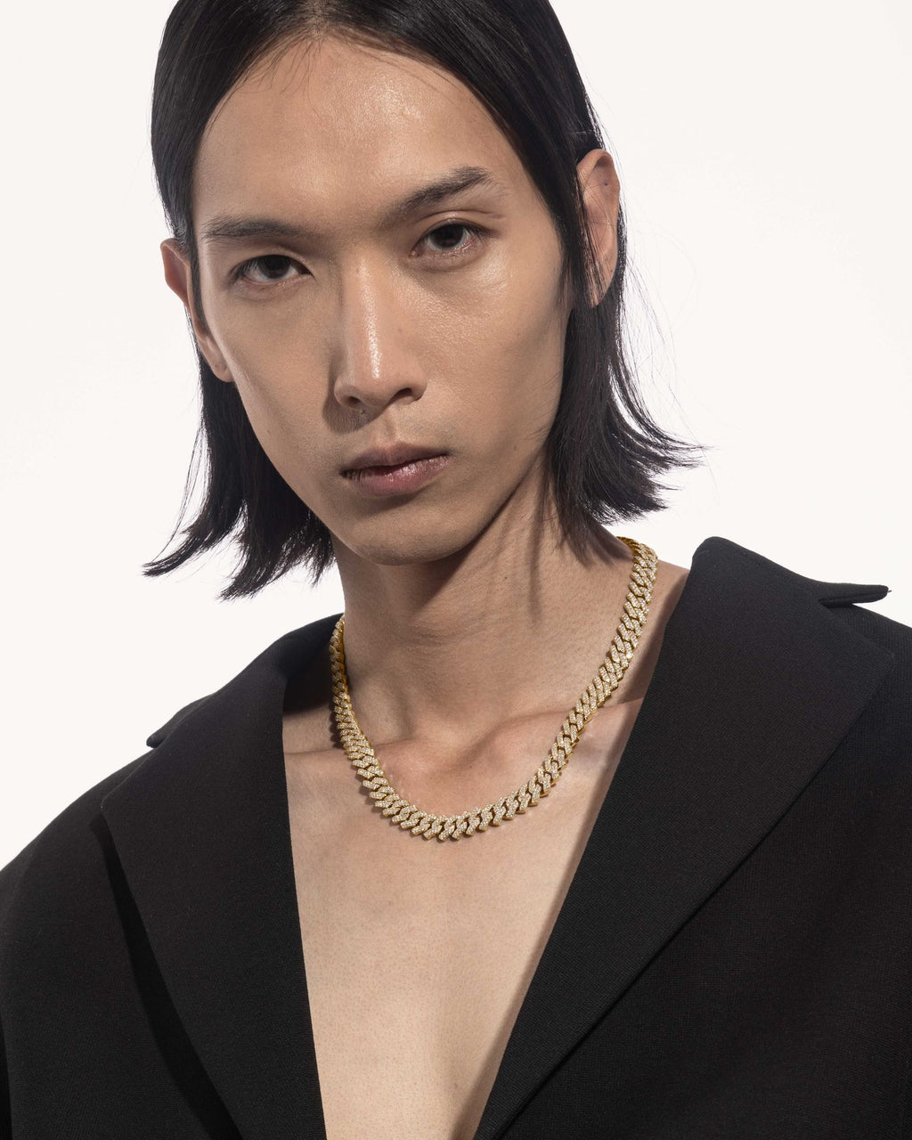 10mm Prong Pavé 18K Yellow Gold coated Silver Necklace w. Moissanite