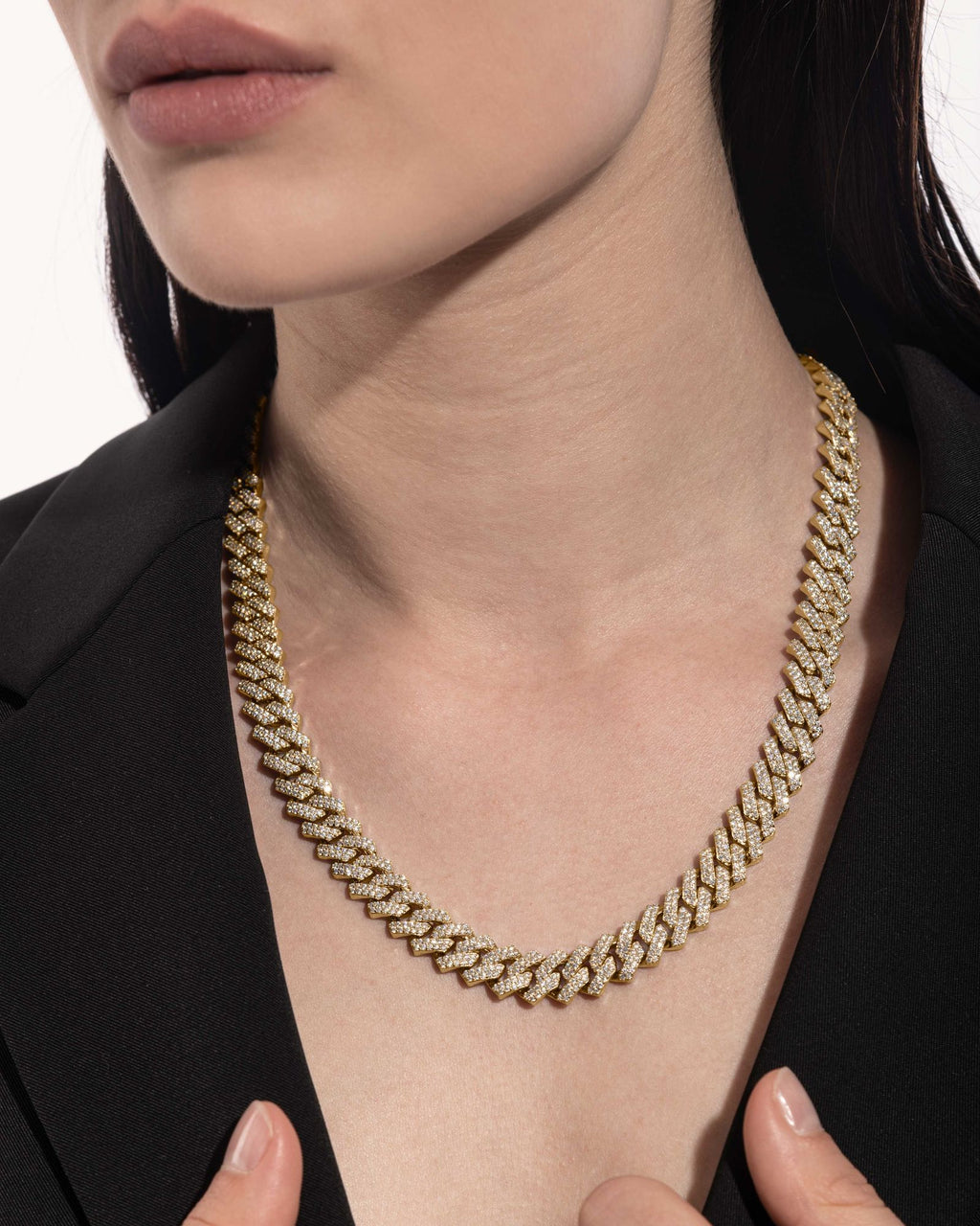 10mm Prong Pavé 18K Yellow Gold coated Silver Necklace w. Moissanite