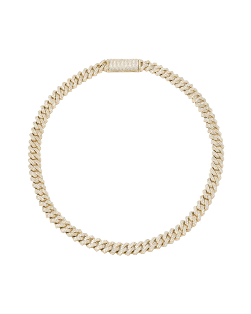 10 mm Stecker Pavé 18K Gelbgold beschichtetes Silber Halskette w. Moissanit