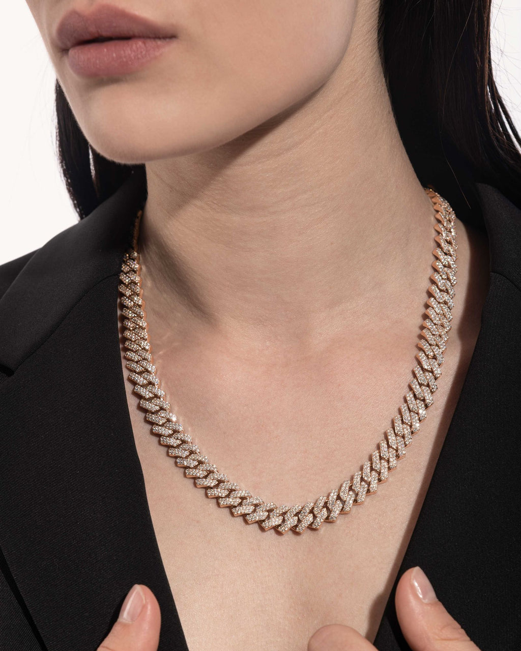 10mm Prong Pavé 18K Rose Gold coated Silver Necklace w. Moissanite