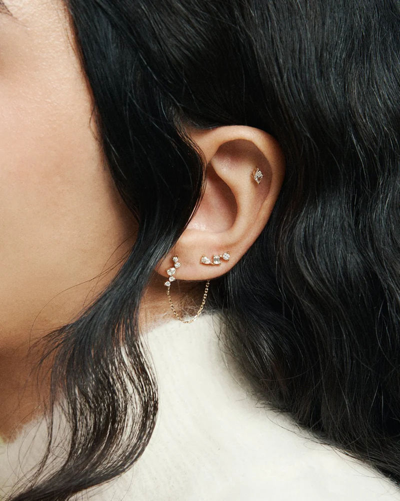 Diamond Quintet Connector 14K Gold Studs w. Lab-Grown Diamond