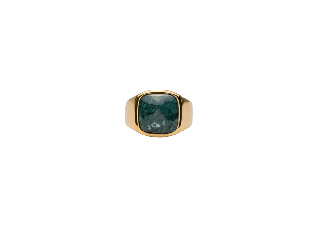 IX Cushion Marble Gold Plated Signet Ring