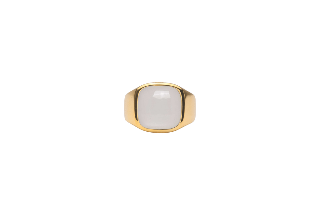 IX Cushion Moonstone Signet Gold Plated Ring