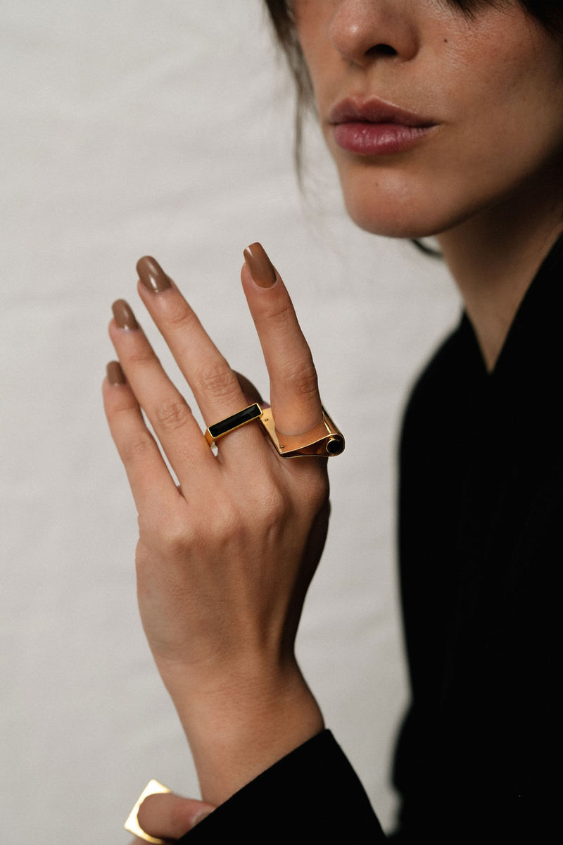 Quadra Vermeil-ring m. onyx