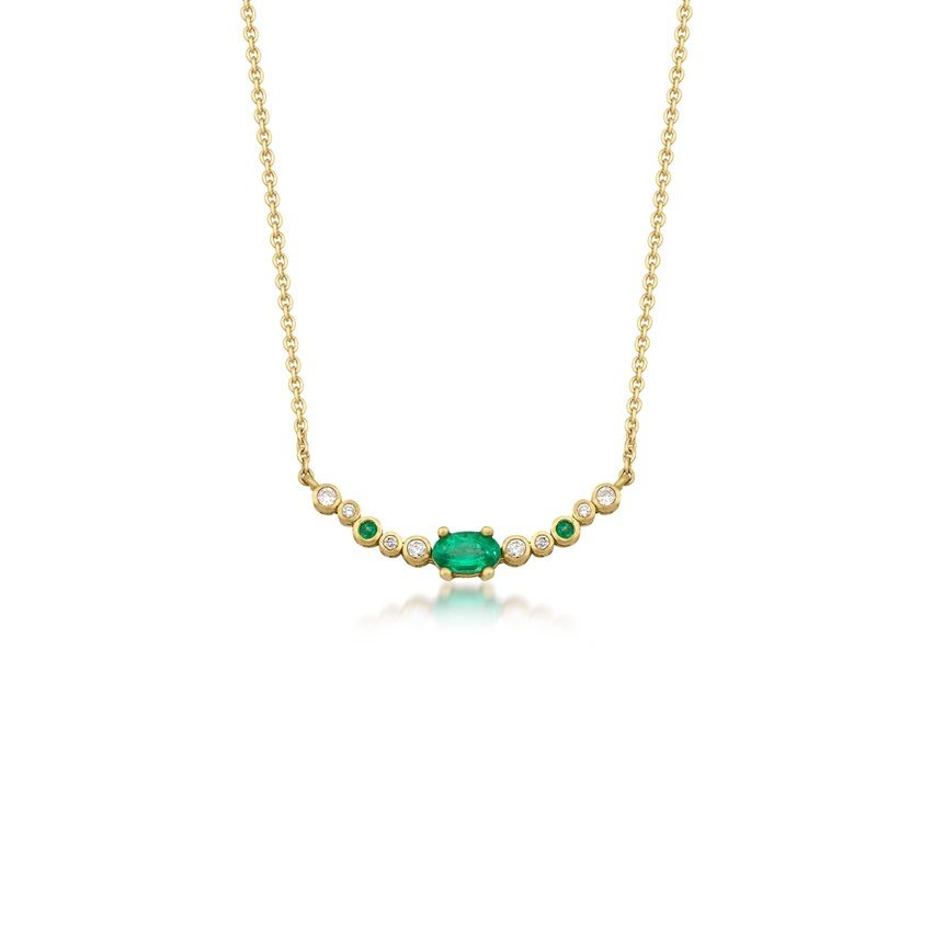 Seraphina 18K Gold Necklace w. Diamond & Emeralds