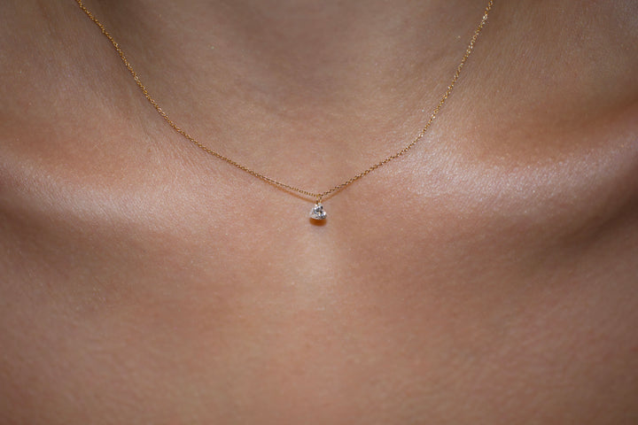 Gold Plated Necklace w. Floating Lab-Grown Heart Diamond