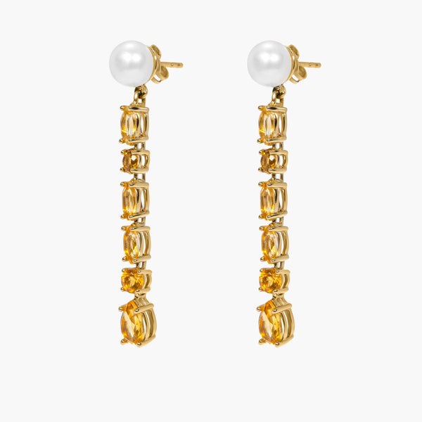 MALKA 9k Gold Earrings w. Citrins & Pearls