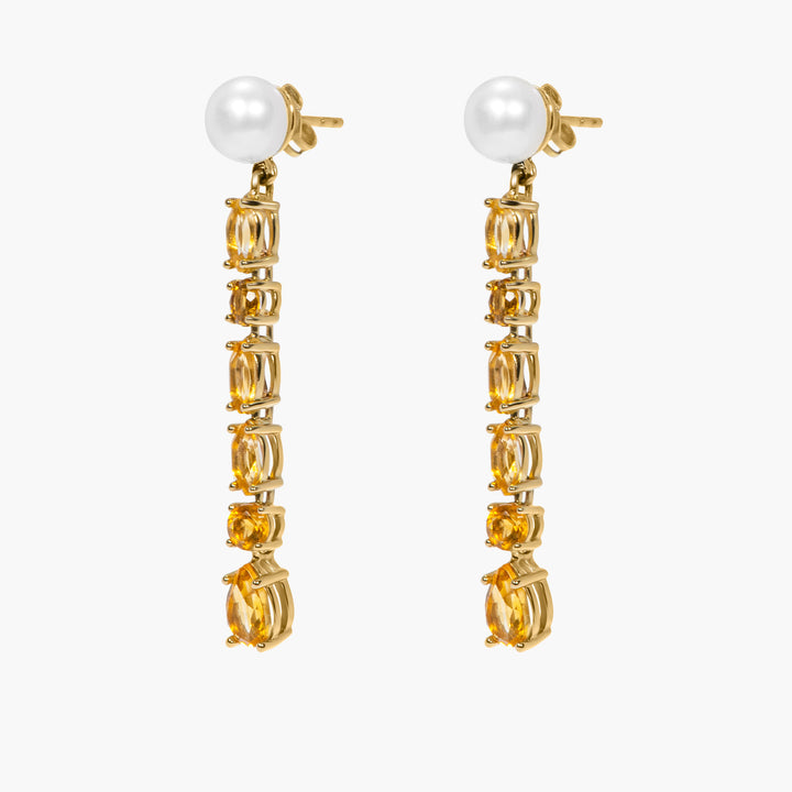MALKA 9k Gold Earrings w. Citrins & Pearls