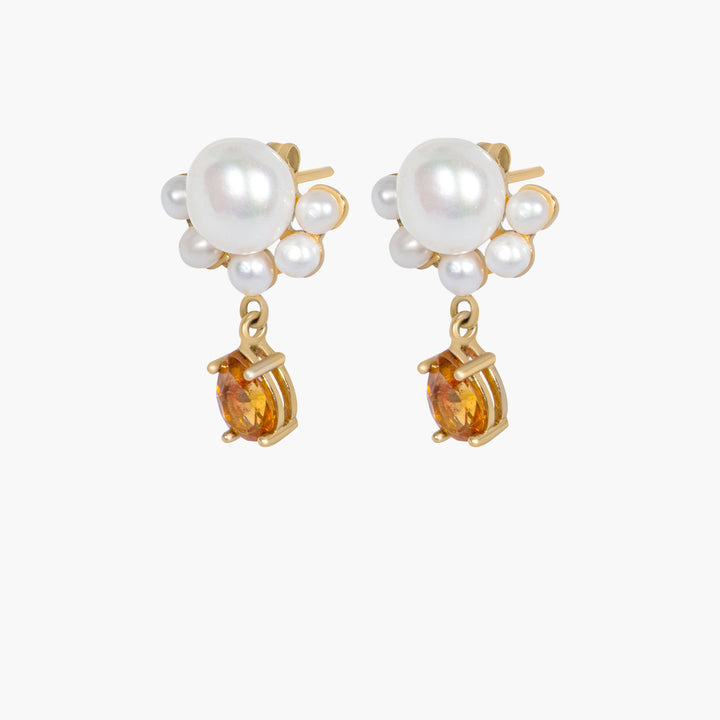 MIRIAM 9k Gold Earrings w. Citrin & Pearl
