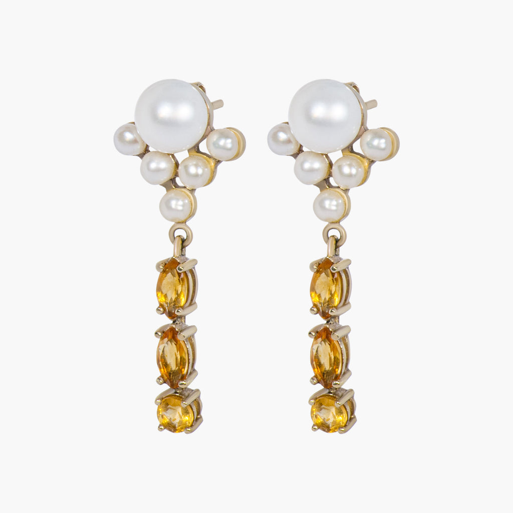 RONI 9k Gold Earrings w. Citrins & Pearl