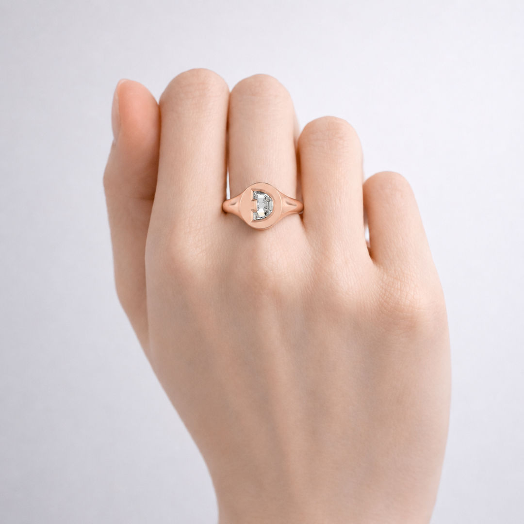 Alfabet 18K Hvidguld initial D Signetring m. Solitaire Lab-Grown  Diamant
