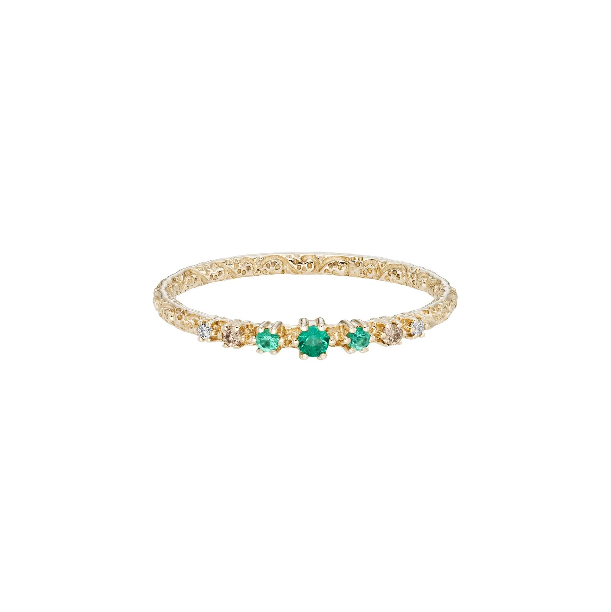 Dala 9K Gold Engraved Ombre Ring w. Emerald