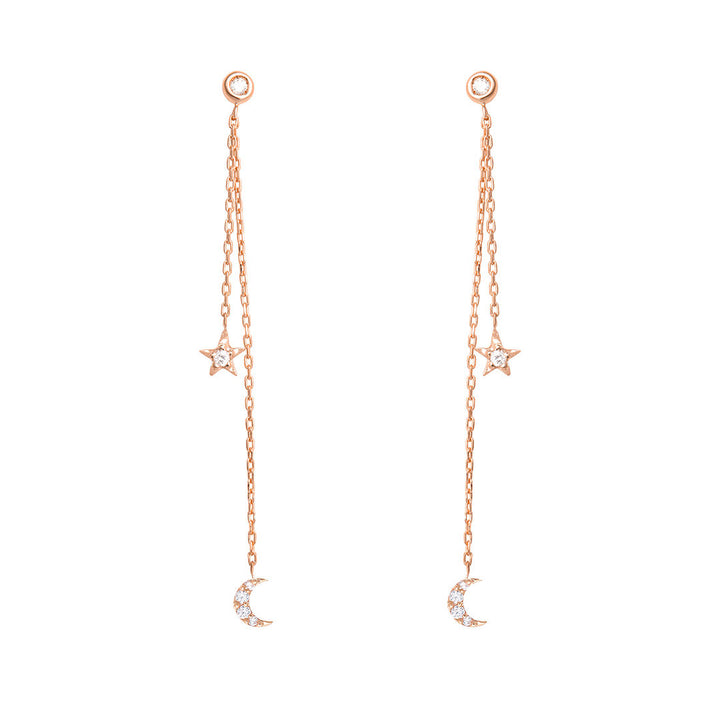 Dancing Celestial Duo 18K Rose Gold Earring w. Diamonds