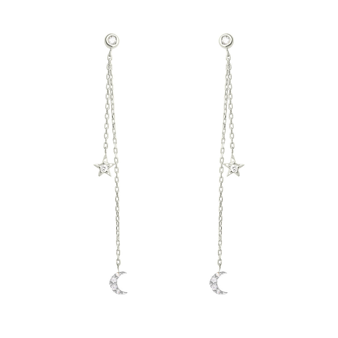 Dancing Celestial Duo 18k White Guld Ørering m. Diamanter