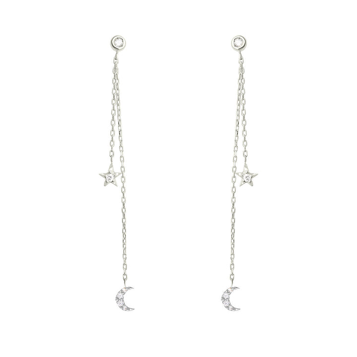 Dancing Celestial Duo 18K White Gold Earring w. Diamonds
