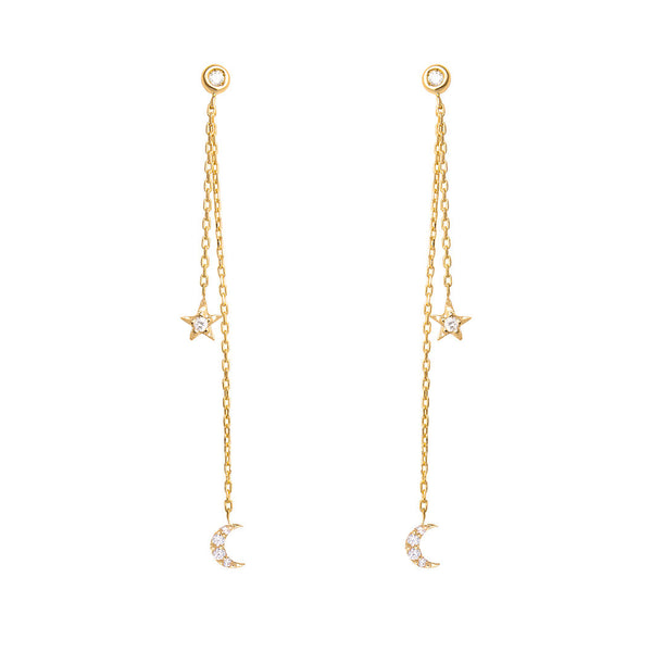 Dancing Celestial Duo 18K Gold Earring w. Diamonds