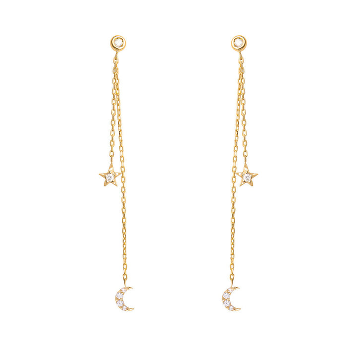 Dancing Celestial Duo 18K Gold Earring w. Diamonds