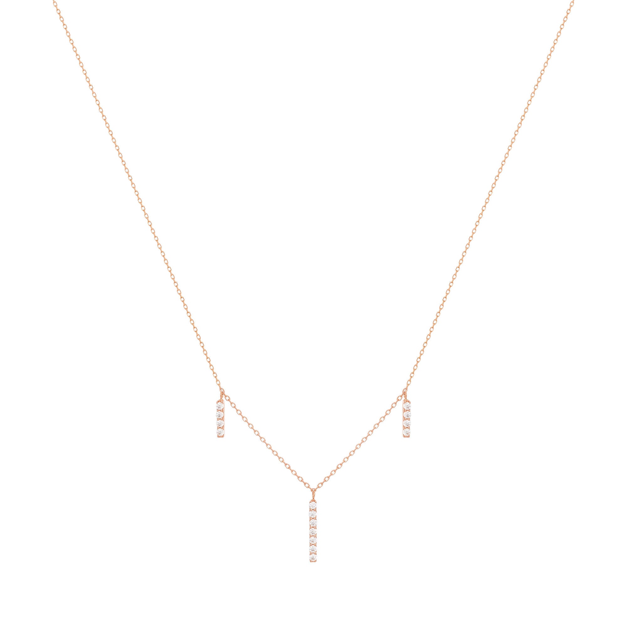 Dangling Bar 18K Rose Gold Necklace w. Diamonds