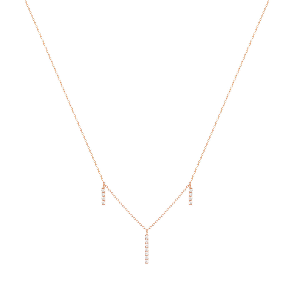 Dangling Bar 18K Rose Gold Necklace w. Diamonds