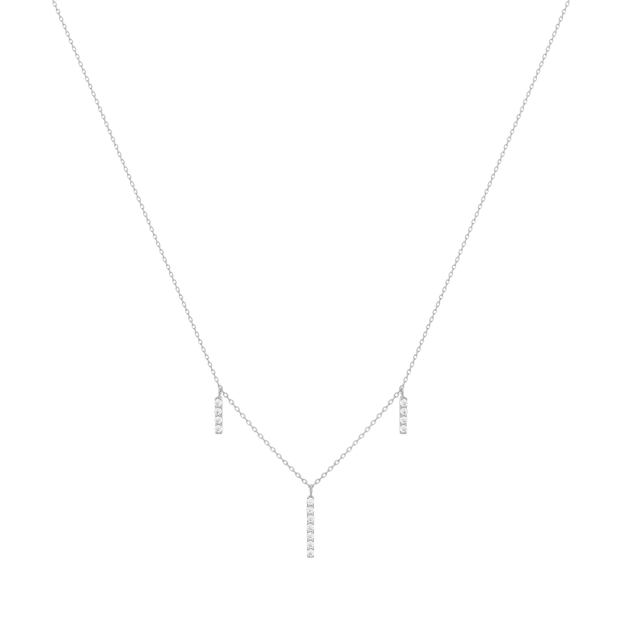 Dangling Bar 18K White Gold Necklace w. Diamonds