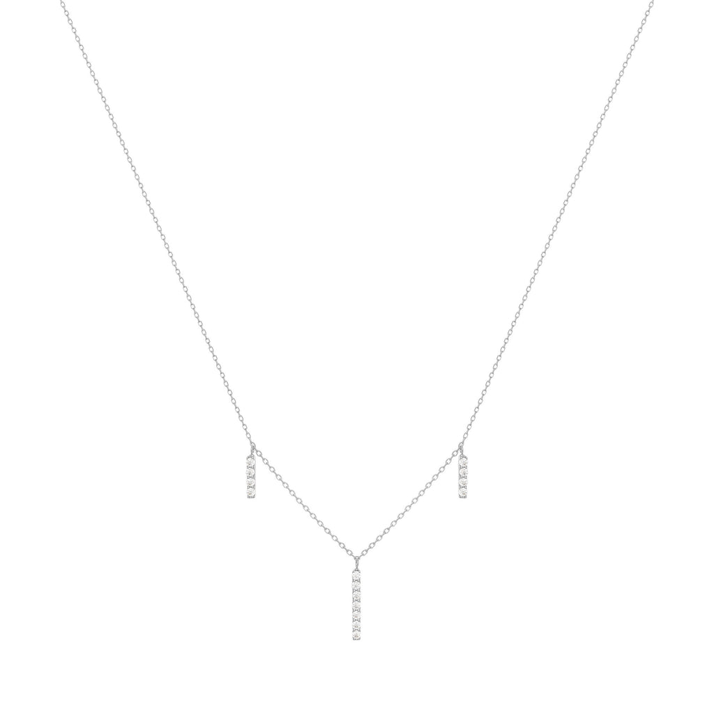 Dangling Bar 18K White Gold Necklace w. Diamonds